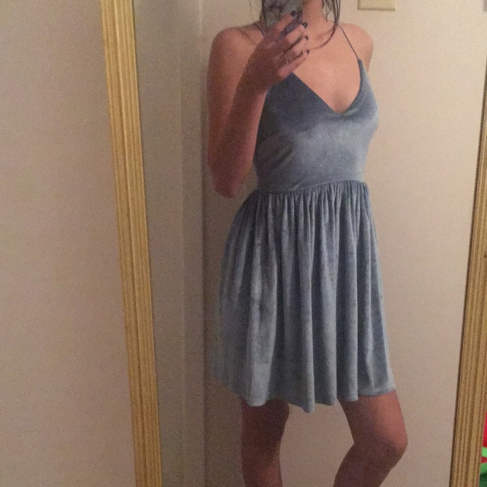 Blue velvet strappy dress